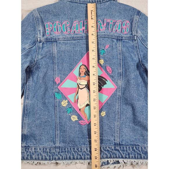 Vintage Disney Pocahontas Denim Embroidered Girls Jean Jacket Size 9/10 Patches - Picture 6 of 10
